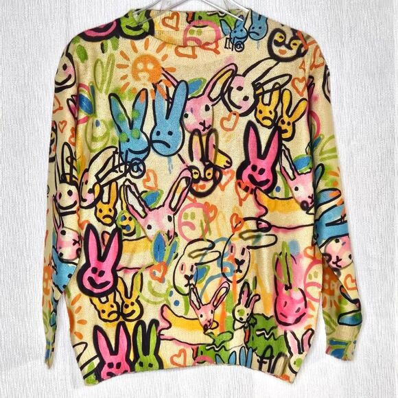 Source Unknown Sweaters - Rabbit Lightweight Crew Neckline Long Sleeves Multicolored & Yellow Knit Sweater